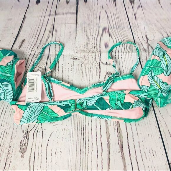 Dippin’ Daisy’s Flounce Ruffle Sleeve Bikini Swim Top Palm Multi M - Picture 7 of 7